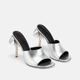 DUHA Palmira Mule silver nappa leather pair — SS26 City Oasis collection