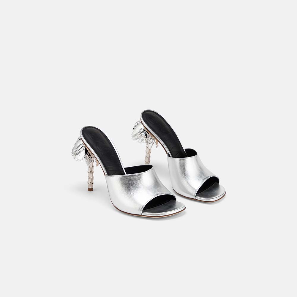 DUHA Palmira Mule silver nappa leather pair — SS26 City Oasis collection