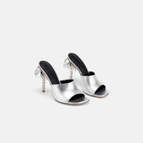DUHA Palmira Mule silver nappa leather pair — SS26 City Oasis collection