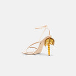 Back view of DUHA Palmira Sandal coconut showing ankle strap and gold palm tree heel
