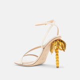 Back view of DUHA Palmira Sandal coconut showing ankle strap and gold palm tree heel