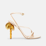 Side view of DUHA Palmira Sandal coconut — Italian designer strappy heeled sandal
