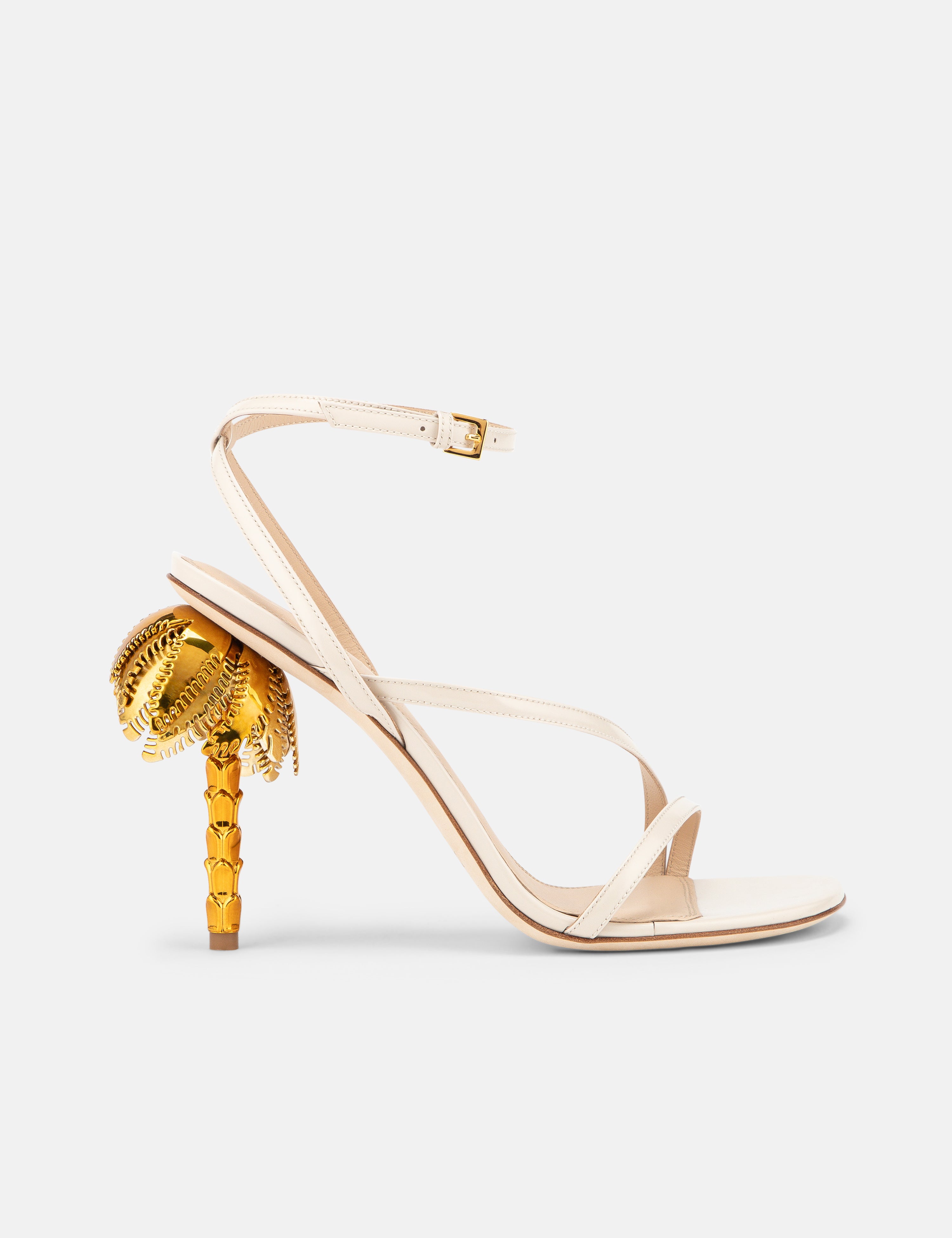 Side view of DUHA Palmira Sandal coconut — Italian designer strappy heeled sandal