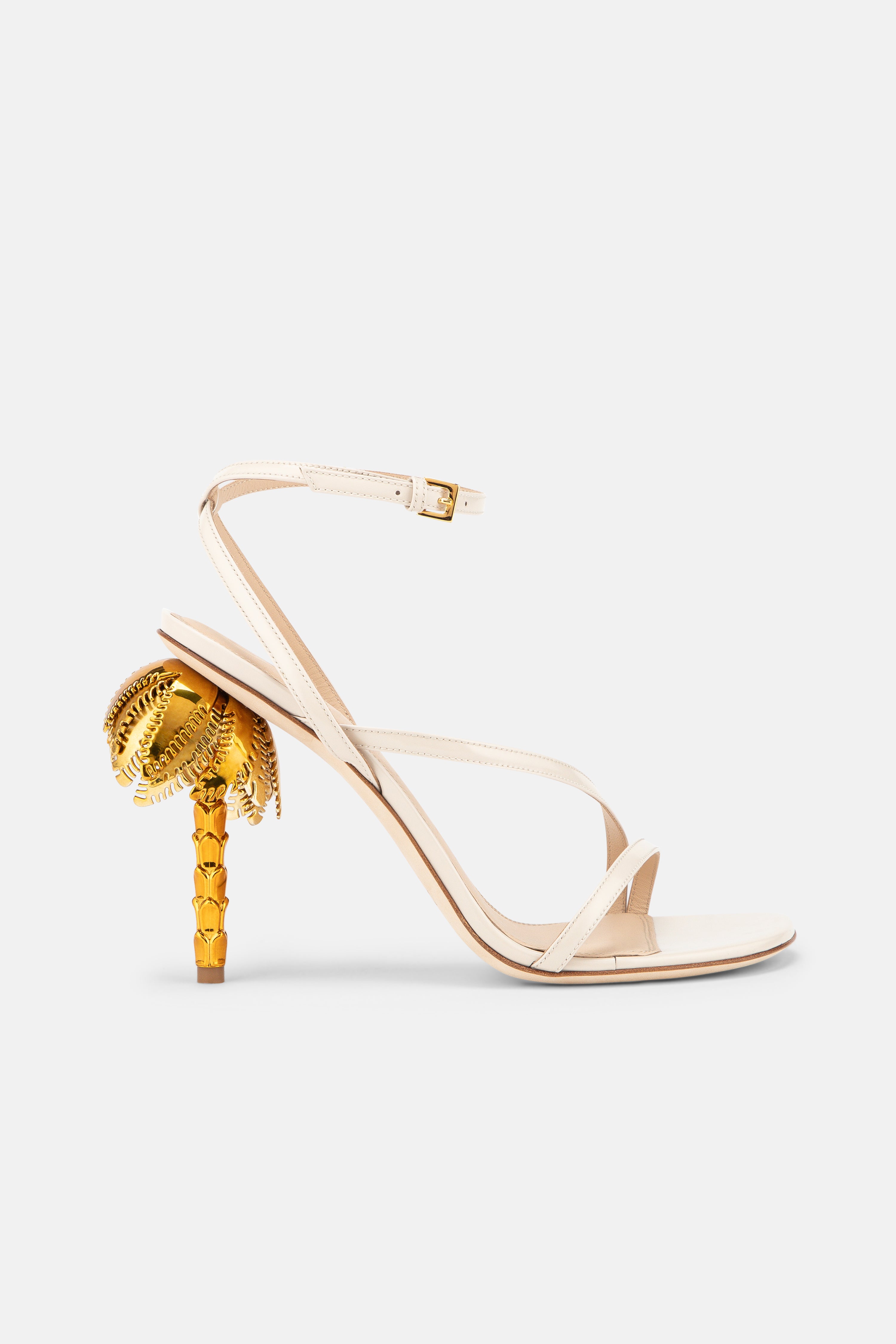 Side view of DUHA Palmira Sandal coconut — Italian designer strappy heeled sandal