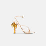 Side view of DUHA Palmira Sandal coconut — Italian designer strappy heeled sandal