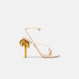 Side view of DUHA Palmira Sandal coconut — Italian designer strappy heeled sandal