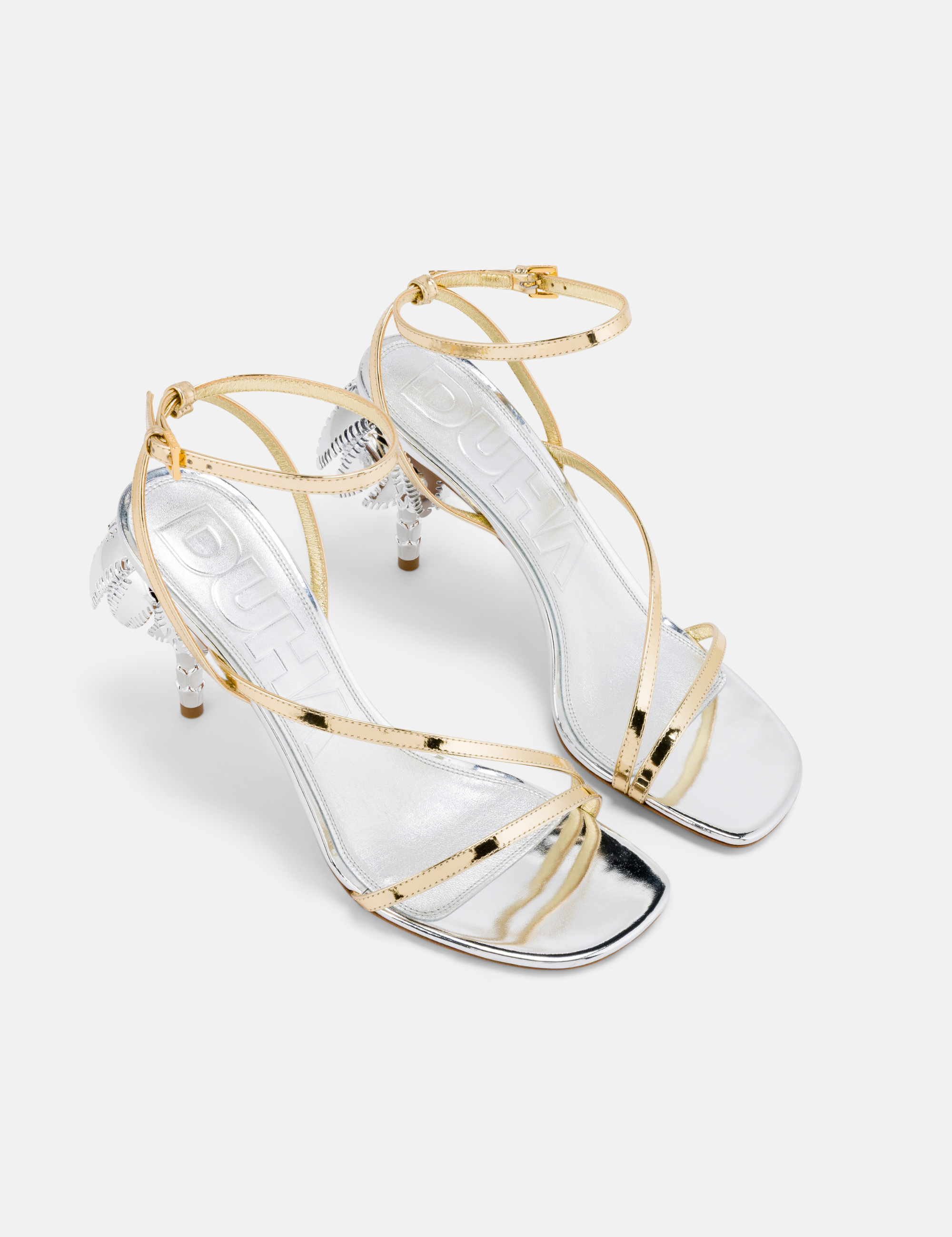 DUHA Palmira Sandal silver gold leather pair — SS26 City Oasis collection