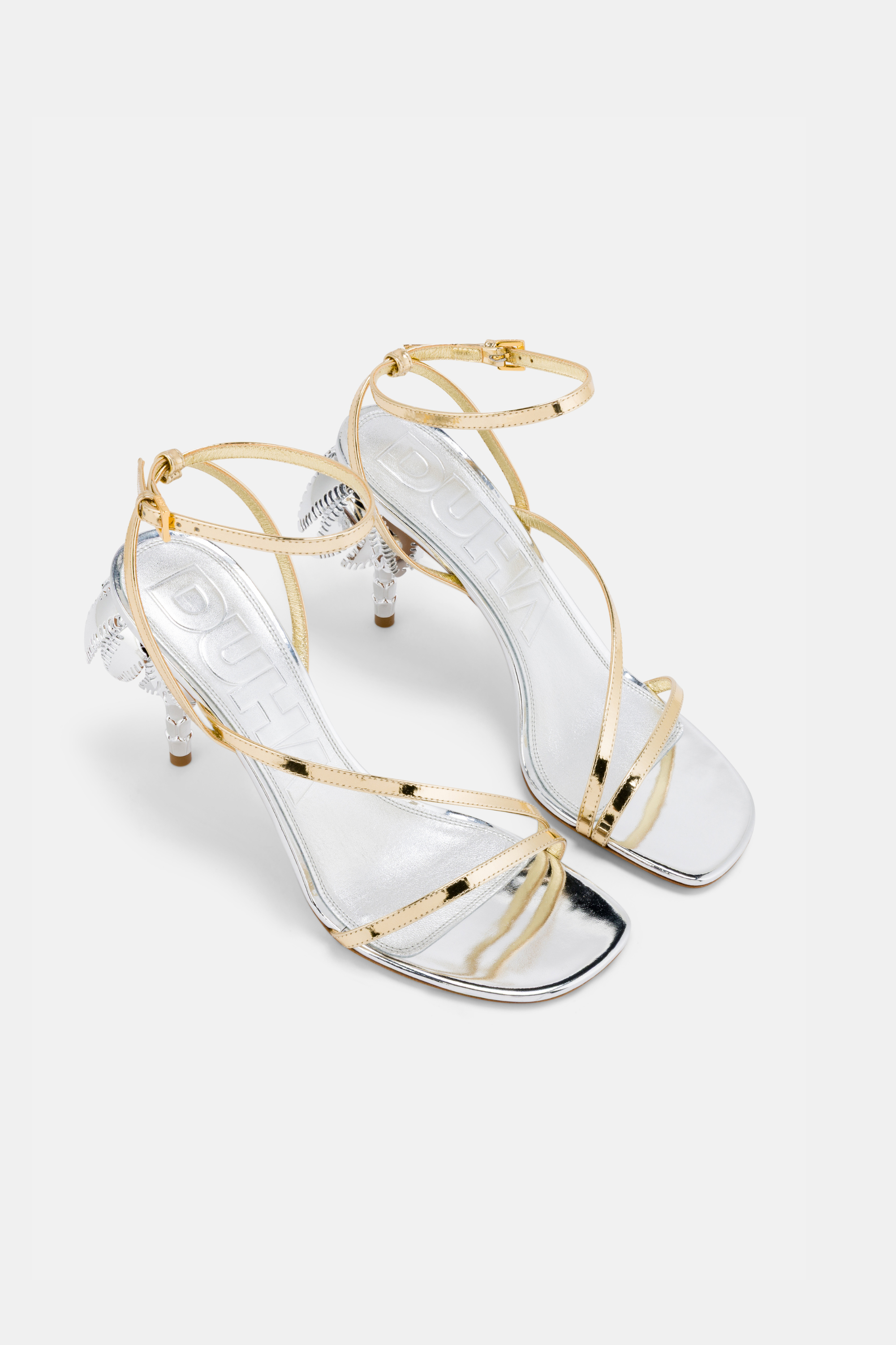 DUHA Palmira Sandal silver gold leather pair — SS26 City Oasis collection