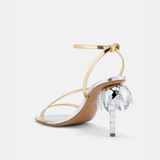 Back view of DUHA Palmira Sandal silver gold showing ankle strap and palm tree heel