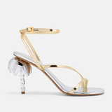 Side view of DUHA Palmira Sandal silver gold — Italian designer strappy heeled sandal
