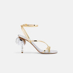 Side view of DUHA Palmira Sandal silver gold — Italian designer strappy heeled sandal