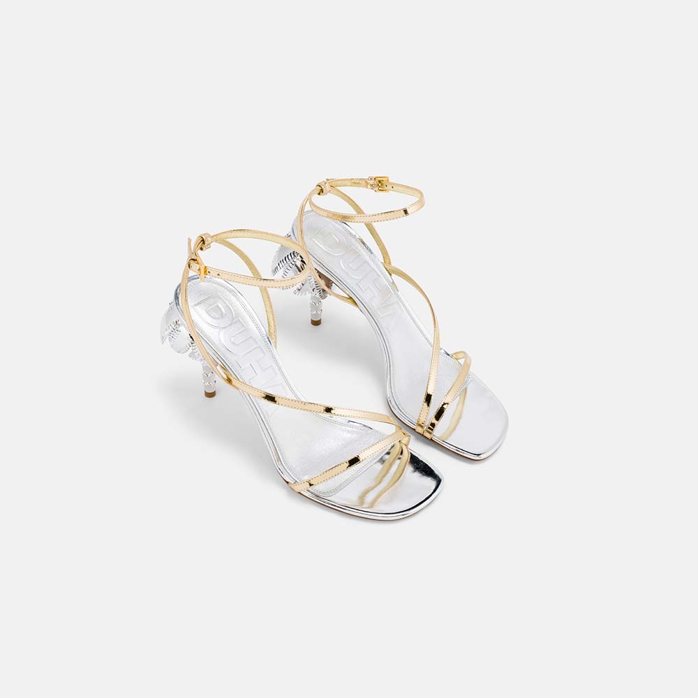 DUHA Palmira Sandal silver gold leather pair — SS26 City Oasis collection