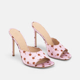DUHA Waha Mule candy pink printed satin pair — SS26 City Oasis collection
