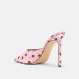 Back view of DUHA Waha Mule candy pink satin showing 10.5cm stiletto heel