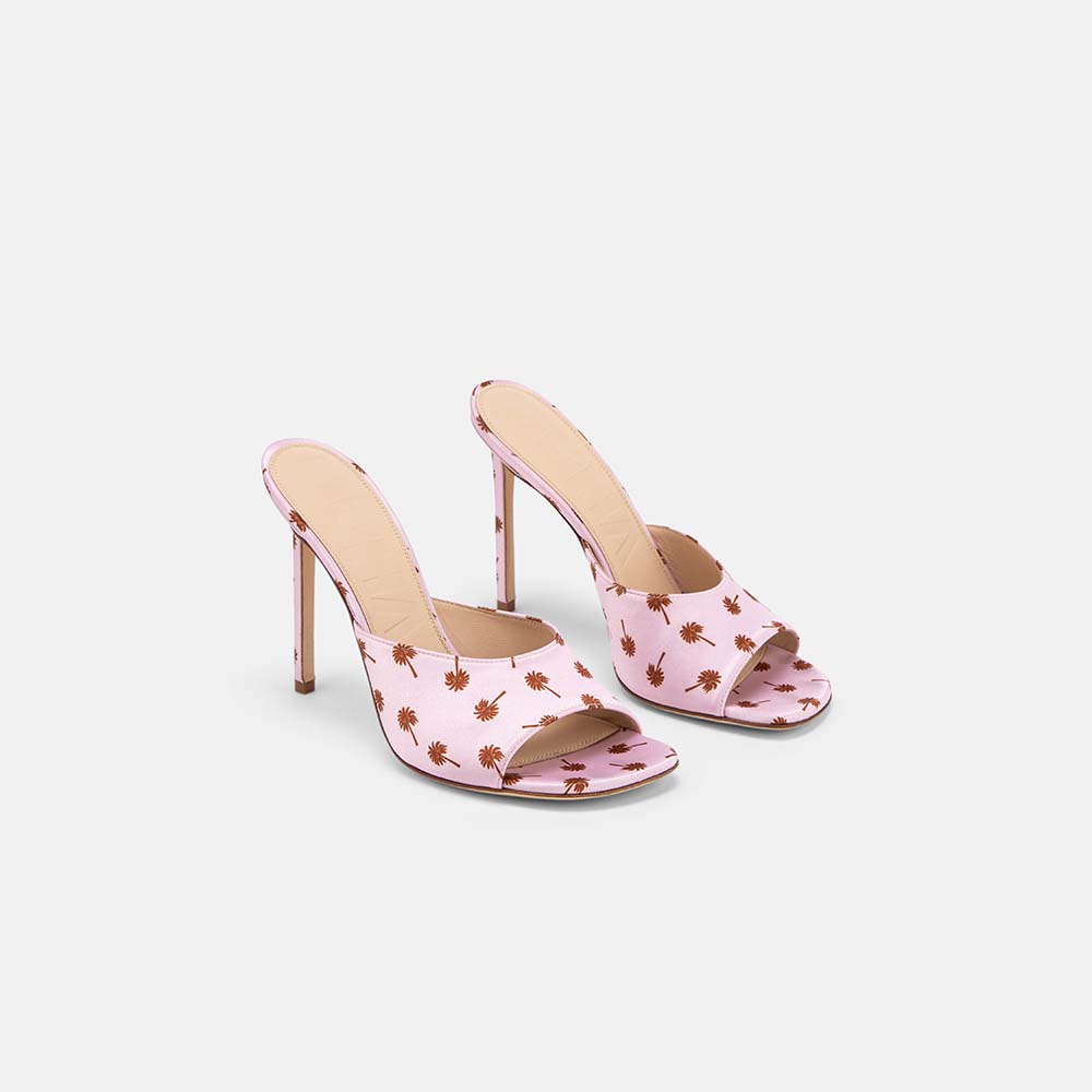 DUHA Waha Mule candy pink printed satin pair — SS26 City Oasis collection