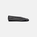Side view of DUHA Yasmin black suede crystal flat — Italian embellished occasion shoe